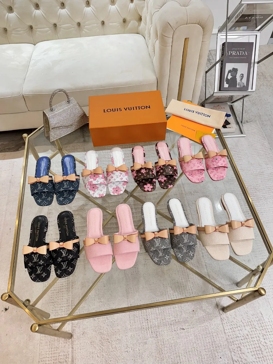 👟👟Ex-factory price 340👟👟 Genuine leather sole +40 Lv denim jacquard slippers, ex-factory price 70-43 Leather sole +40